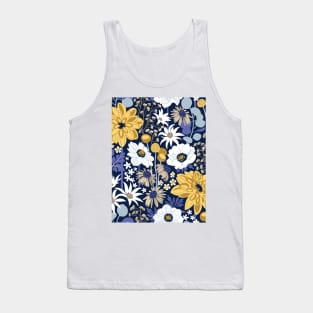 Boho garden // pattern // oxford navy blue background background very peri pastel blue yellow ivory and white flowers Tank Top